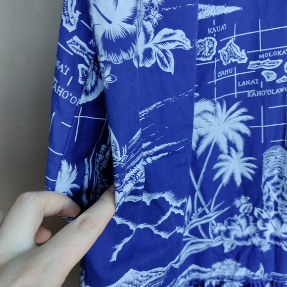 Kalena Fashions Made in Hawaii Blue and White Map Vintage Mumu Dress - Picture 4 of 6